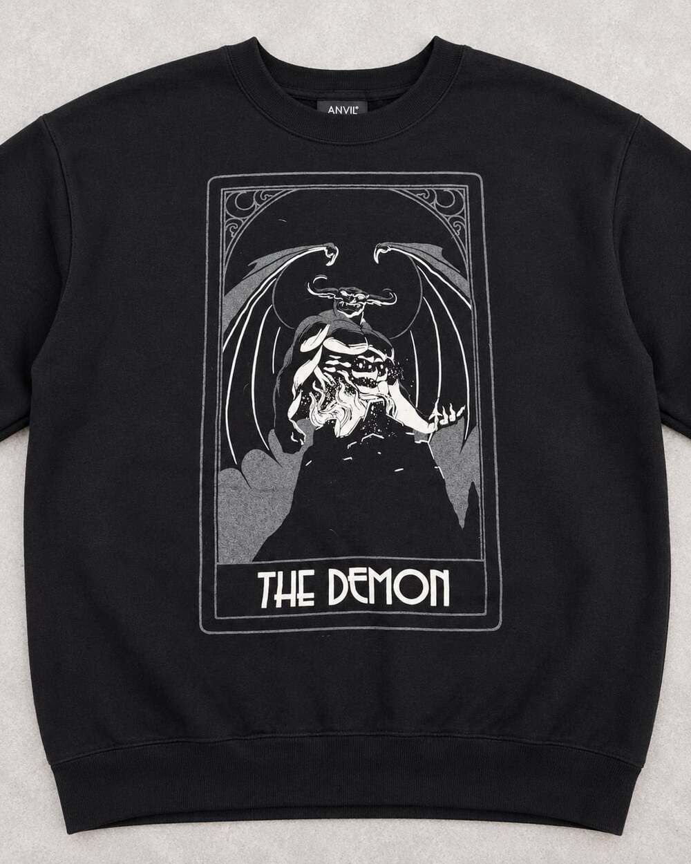 Anvil The Demon Tarot Sweatshirt Size M Black Graphic Crewneck